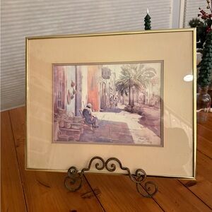 Margaret Carter Signed Print Mediterranean Street Scene Framed 17x14